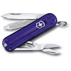 Нож-брелок Victorinox Classic SD Transparent Colors Persian Indigo (0.6223.T29G) 7 функций, 58 мм, Gift Box