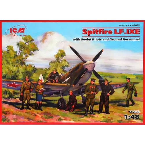 Збірна модель літака ICM48802 Spitfire LF.IXE з радянськими пілотами та наземним персоналом 1:48