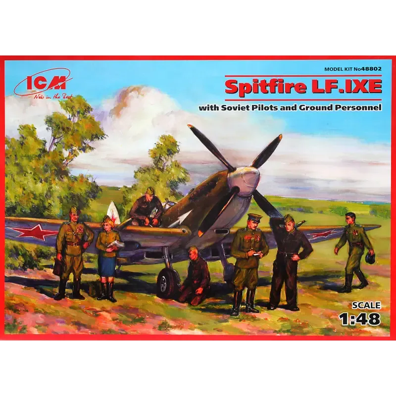 Збірна модель літака ICM48802 Spitfire LF.IXE з радянськими пілотами та наземним персоналом 1:48
