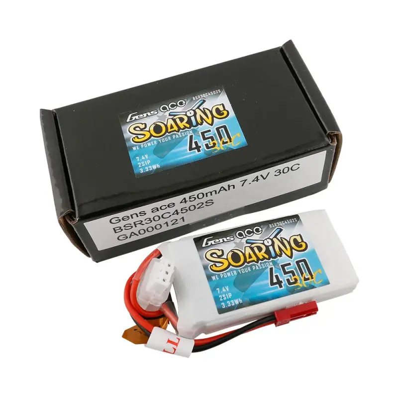 Аккумулятор Gens Ace Soaring LiPO 7,4В 450мАч 2S 30C 56,5х31х9мм 33г JST-SYP (BSR30C4502S)