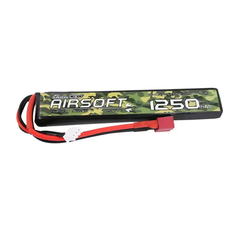 Аккумулятор для страйкбола Gens Ace LiPO 7,4В 1250мАч 2S 25C 122х20х13мм 64г T-Plug Airsoft (B-AS-25/50C-1250-2S1P)