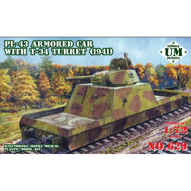Бронепоезд ПЛ-43 с башней Т-34 (1941 год) (UMT629) Масштаб: 1:72