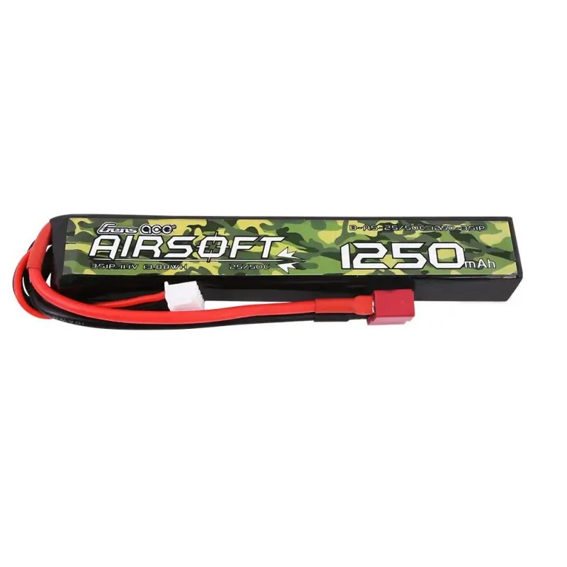 Аккумулятор для страйкбола Gens Ace LiPO 11,1В 1250мАч 3S 25C 124х21х19мм 91г T-Plug Airsoft (B-AS-25/50C-1250-3S1P)