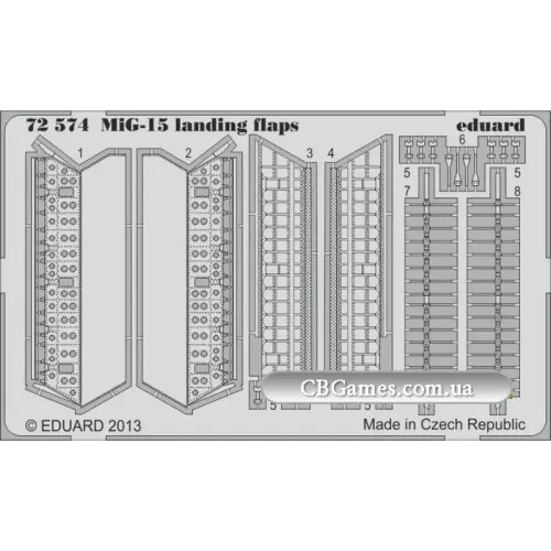 Фототравление Фототравление 1/72 MiG-15 закрылки (рекомендовано для Eduard) (EDU-72574) Масштаб: 1:72