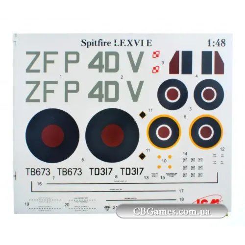 Збірна модель літака ICM48071 Винищувач RAF Spitfire Mk.XVI WWII 1:48