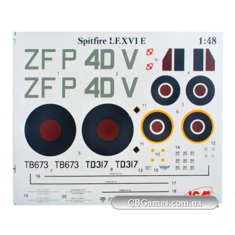 Збірна модель літака ICM48071 Винищувач RAF Spitfire Mk.XVI WWII 1:48