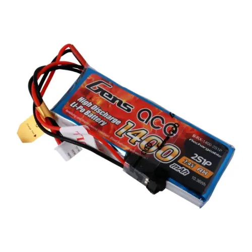 Аккумуляторы Аккумулятор Gens Ace LiPO 7,4В 1400мАч 2S 1С 76х30х13мм 57г JR (B-RX-1400-2S1P)