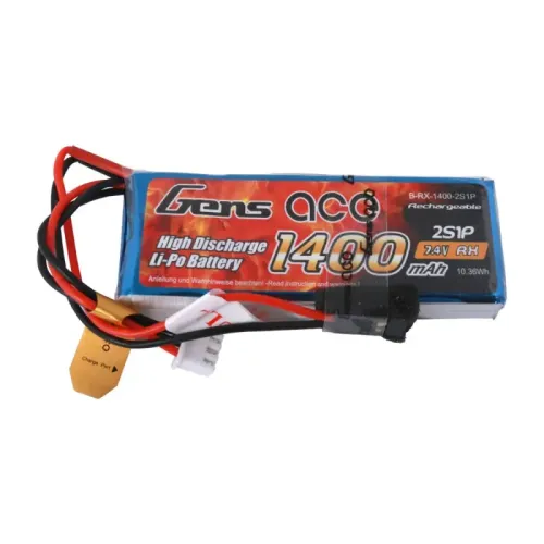 Аккумуляторы Аккумулятор Gens Ace LiPO 7,4В 1400мАч 2S 1С 76х30х13мм 57г JR (B-RX-1400-2S1P)