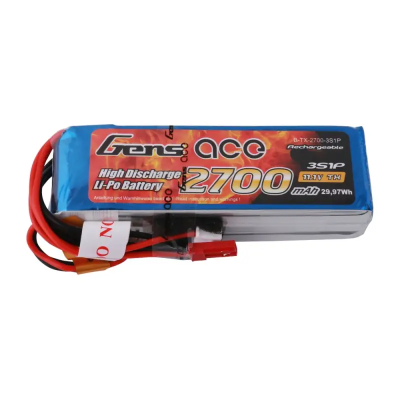 Аккумулятор Gens Ace LiPO 11,1В 2700мАч 3S 1С 93х31х24мм 200г FUTABA/JST-XHR-3P/JST-SYP (B-TX-2700-3S1P)