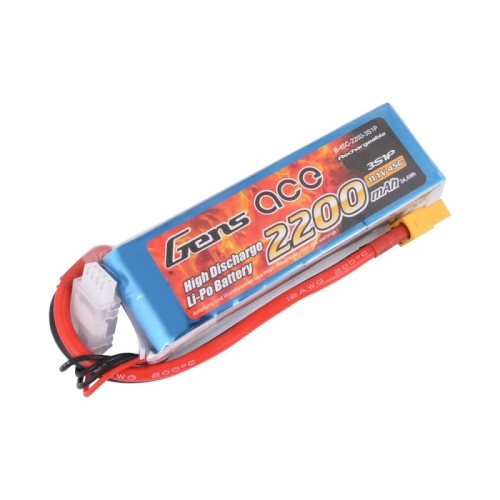 Акумулятори 11,1 V LiPo Аккумулятор Gens Ace LiPO 11,1В 2200мАч 3S 45C 106х34х24мм 189г XT60 (B-45C-2200-3S1P-XT60)