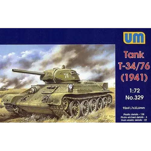 Бронетехніка та артилерія Т-34-76 радянський середній танк 1941 (UM329) Масштаб: 1:72