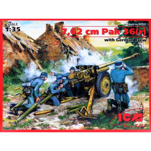 Бронетехника и артиллерия ICM35801 7,62cm Pak 36r gun with German crew