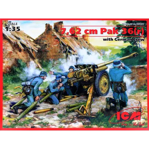 Бронетехніка та артилерія ICM35801 7,62cm Pak 36r gun with German crew