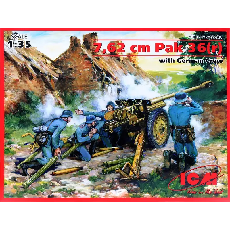 Збірна модель ICM35801 7,62cm Pak 36r gun with German crew