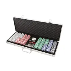 Набор из 500 фишек для покера с номиналом в серебристом кейсе