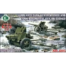 UMT605 45mm gun 19-K (1932) & 76mm gun OB-25 (1943) (UMT605) Масштаб:  1:72