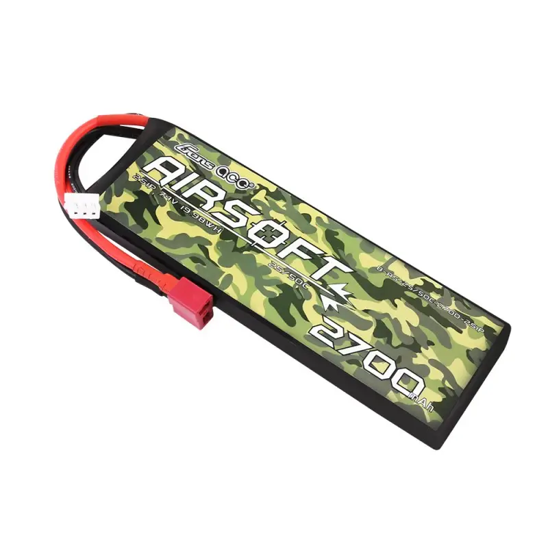 Аккумулятор для страйкбола Gens Ace LiPO 7,4В 2700мАч 2S 25C 133х42х13мм 136г T-Plug Airsoft (B-AS-25/50C-2700-2S1P)
