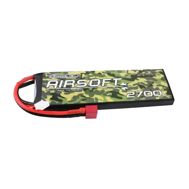 Аккумулятор для страйкбола Gens Ace LiPO 7,4В 2700мАч 2S 25C 133х42х13мм 136г T-Plug Airsoft (B-AS-25/50C-2700-2S1P)