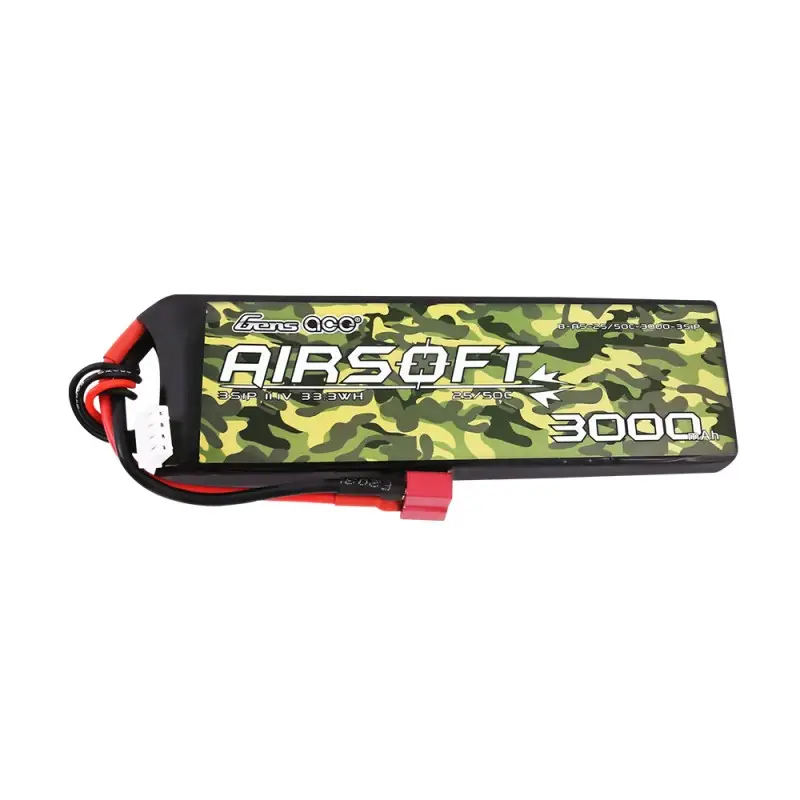 Аккумулятор для страйкбола Gens Ace LiPO 11,1В 3000мАч 3S 25C 133х43х18мм 201г T-Plug Airsoft (B-AS-25/50C-3000-3S1P)