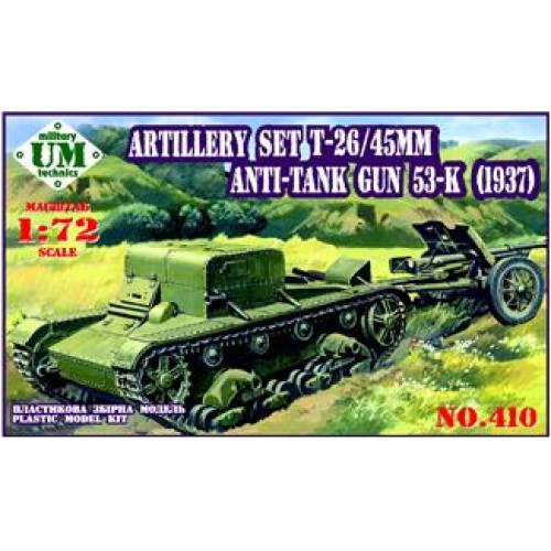 Бронетехника и артиллерия UMT410 Artillery set T-26 / 45mm antitank gun 53-K(1937) (UMT410) Масштаб: 1:72