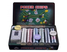 Покерний набір в олов'яній коробці на 300 фішок, номінал 1-50, 4гр (арт. TC04300)