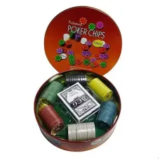 Покерный набор на 120 фишек в круглой коробке, номинал 1-100, 4гр. (арт. ZR6617)