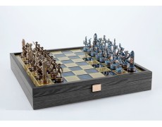 Шахи "Manopoulos", "Грецька міфологія", латунь, дерев'яний футляр, колір синій, розмір 36х36 см, вага 3,5 кг.