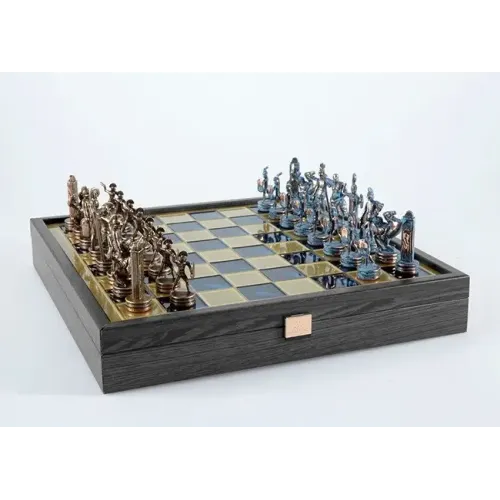 Шахматы Шахматы "Manopoulos", " Греческая мифология" ,латунь, деревянный футляр, цвет синий, размер 36х36 см, вес 3,5 кг.