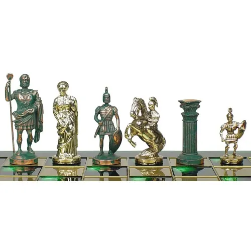 Шахматы Шахматы "Manopoulos", "Греко-римские", латунь, деревянный футляр,цвет зеленый, размер 44х44 см, вес 7,4 кг.