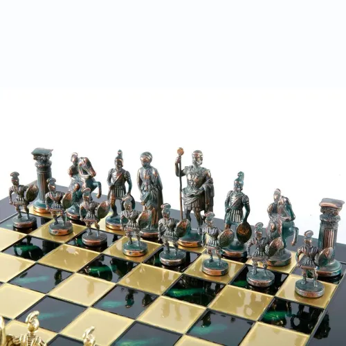 Шахматы Шахматы "Manopoulos", "Греко-римские", латунь, деревянный футляр,цвет зеленый, размер 44х44 см, вес 7,4 кг.