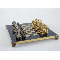 S16BLU шахи "Manopoulos", "Спартанський воїн", латунь, у дерев'яному футлярі, сині, 28х28см, 3,4 кг