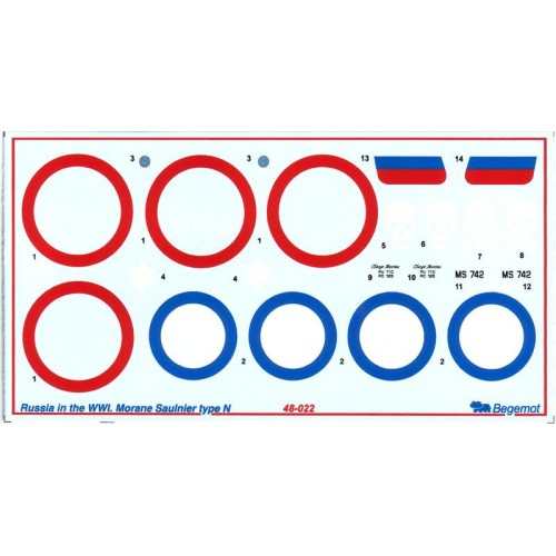 Декали Декаль Россия в I мировой войне. Моран Солнье тип Н (BD48022) Масштаб: 1:48