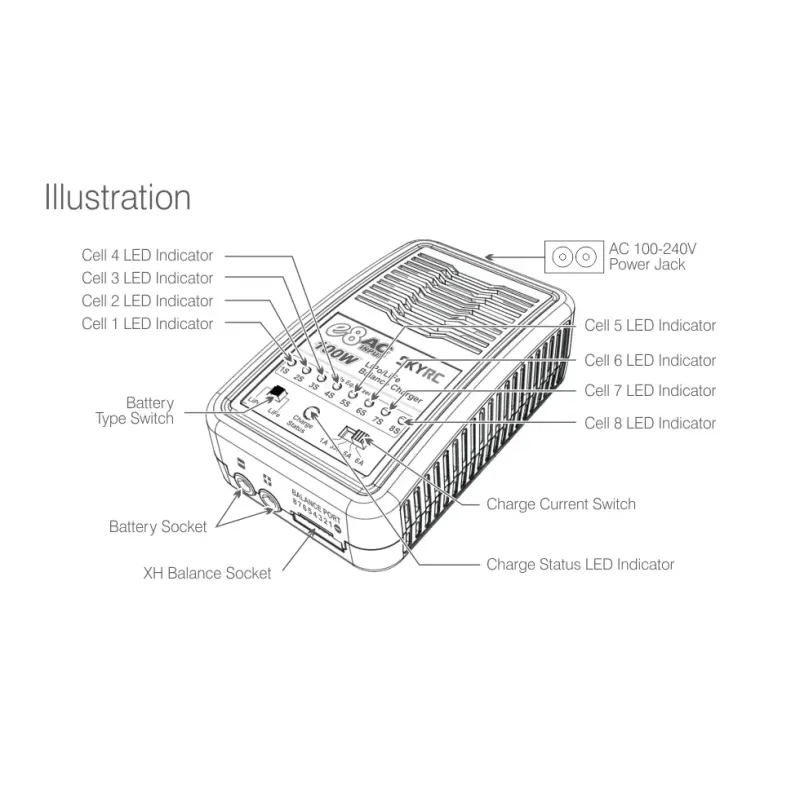 Зарядное устройство SkyRC E8 1/3/5/6A с/БП 100W для LiPo 1-8S аккумуляторов (SK-100096)