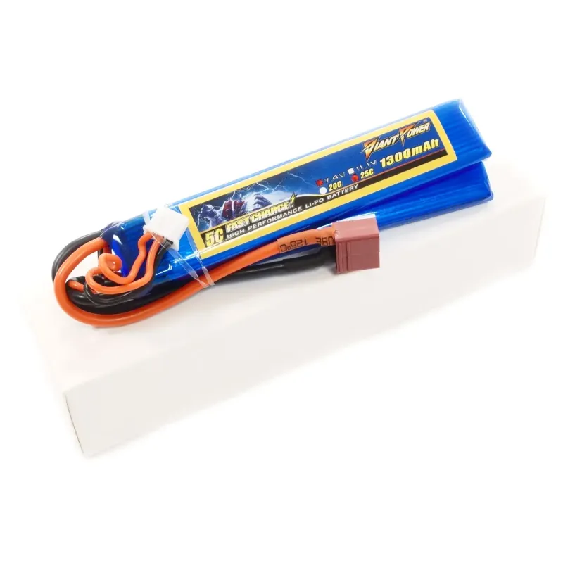 Аккумулятор для страйкбола Giant Power Li-Pol 7.4V 2S 1300mAh 25C 2 лепестка 7.5х20х103мм T-Plug