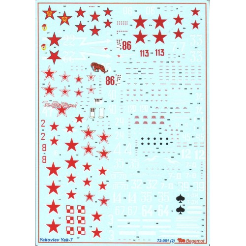 Декали Декаль для самолета Яковлев Як-7 (BD72051) Масштаб: 1:72