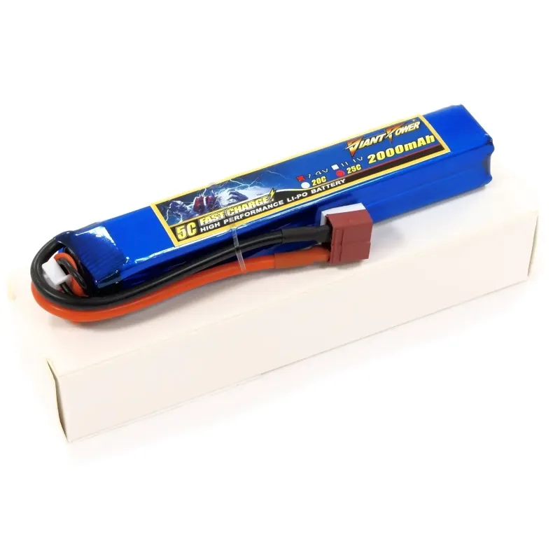 Аккумулятор для страйкбола Giant Power Li-Pol 7.4V 2S 2000mAh 25C 20х21х126мм T-Plug