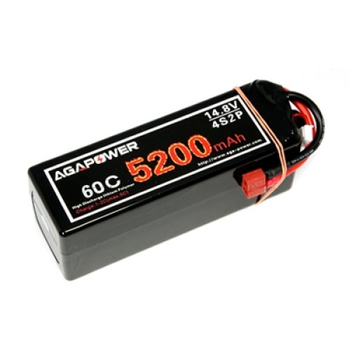 Акумулятори 14,8 V LiPo Аккумулятор AGA POWER Li-Pol 5200mAh 14.8V 4S1P 60C Hardcase 48x47x138мм T-Plug