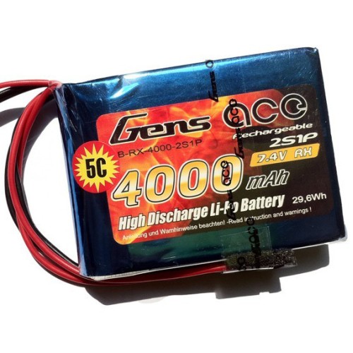 Акумулятори 7,4V LiPo Аккумулятор Gens Ace LiPO 7,4 В 4000 мАч 2S 1С (B-RX-4000-2S1P)