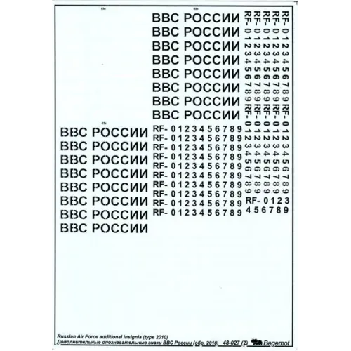 Декалі Декаль: Додаткові розпізнавальні знаки ВПС Росії (зразка 2010 року) (BD48027) Масштаб: 1:48
