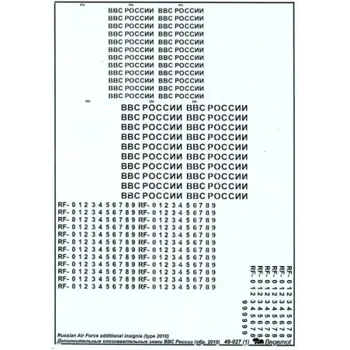 Декалі Декаль: Додаткові розпізнавальні знаки ВПС Росії (зразка 2010 року) (BD48027) Масштаб: 1:48