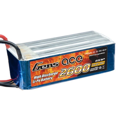 Акумулятори 22.2V Li-Po Аккумулятор Gens Ace LiPO 22,2 В 2600 мАч 6S 25C (B-25C-2600-6S1P)