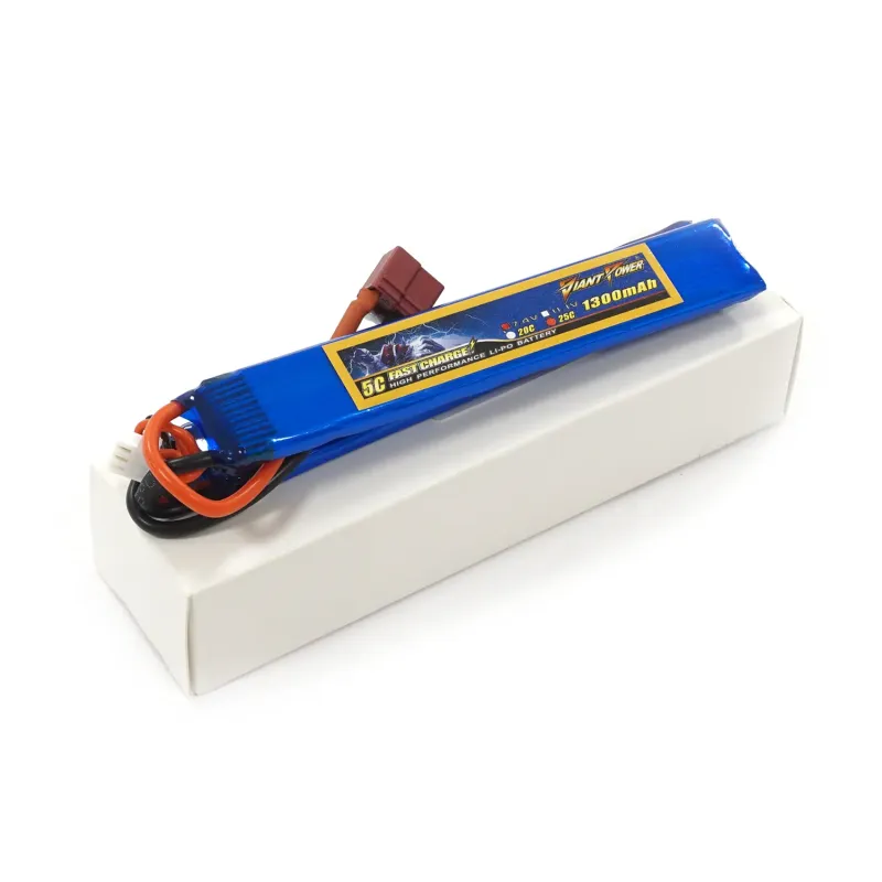Аккумулятор для страйкбола Giant Power Li-Pol 7.4V 2S 1300mAh 25C 2 лепестка 6.5х21х130мм T-Plug