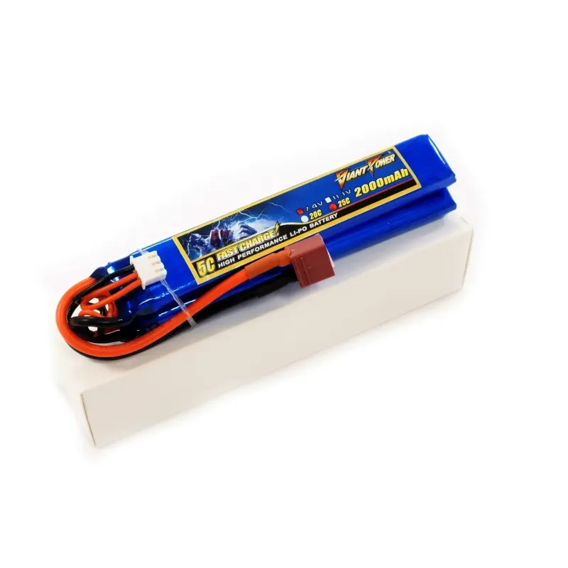 Аккумулятор для страйкбола Giant Power Li-Pol 7.4V 2S 2000mAh 25C 2 лепестка 10.5х21х126мм T-Plug