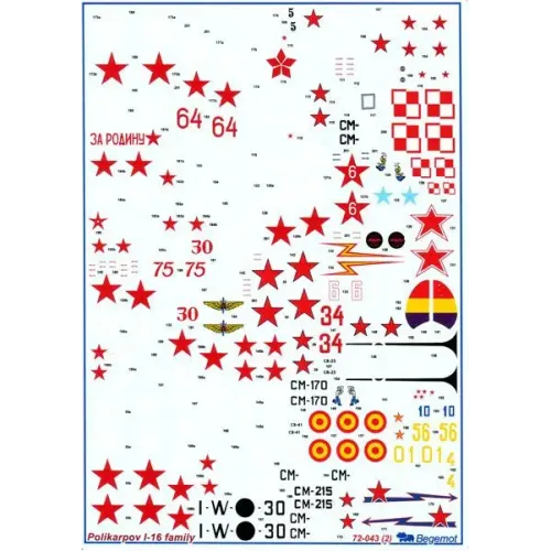 Декали Декаль на самолет Поликарпов И-16 (BD72043) Масштаб: 1:72