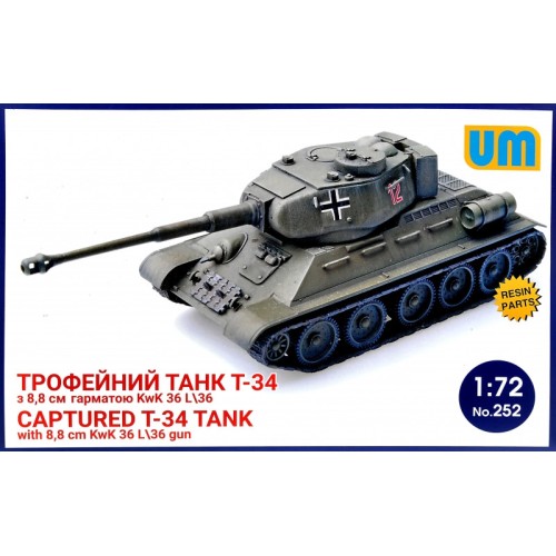 Бронетехника и артиллерия Трофейний танк Т-34 с 88 мм пушкой KwK 36L/36 1:72