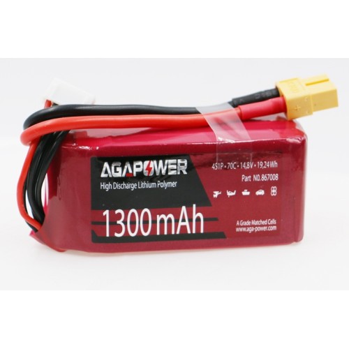 Акумулятори 14,8 V LiPo Аккумулятор AGA POWER Li-Pol 1300mAh 14.8V 4S 70C Softcase 32x34x72мм T-Plug