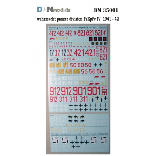 Набори деталіровки Декаль для танкових дивізій Вермахту PzKpfw-IV 1941-42 р. (DAN35001) Масштаб: 1:35