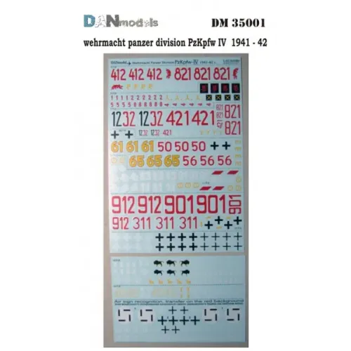 Наборы деталировки Декаль для танковых дивизий Вермахта PzKpfw-IV 1941-42 г. (DAN35001) Масштаб: 1:35