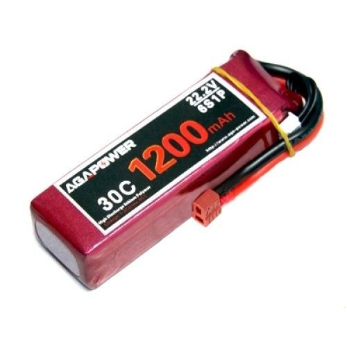 Аккумуляторы 22.2V Li-Po Аккумулятор AGA POWER Li-Pol 1200mAh 22.2V 6S 30C Softcase 26x34x105мм T-Plug