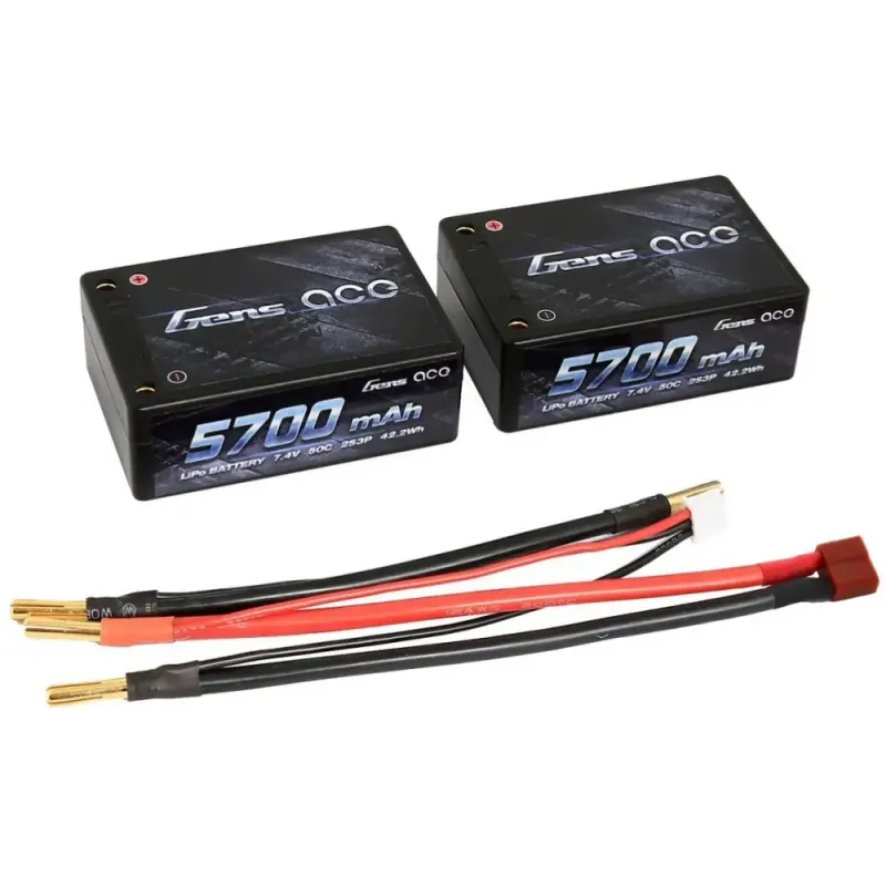 Аккумулятор Gens Ace LiPO 7,4В 5700мАч 2S 50C 70х48х25мм 328г T-Deans (B-50C-5700-2S3P-Saddle-12)